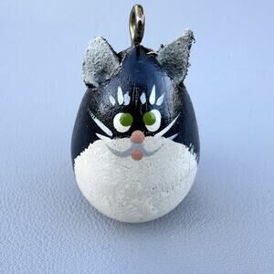 Tuxedo Cat Gourdament Hand-Painted Gourd Cat Ornament Kitty Lover Cute Folk Art